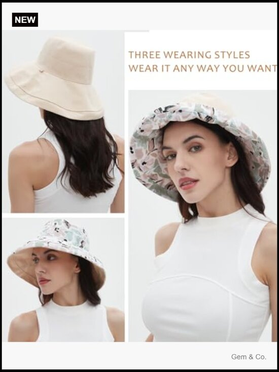 100% Cotton Wide Brim Sun Hat UPF 50+ Packable Bucket Hat Travel Beach Gardening
